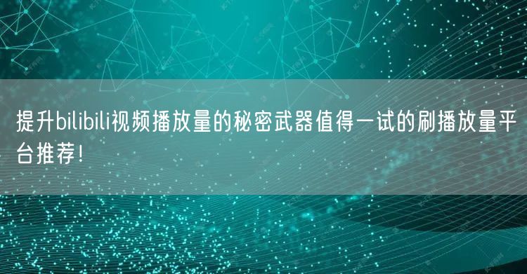 提升bilibili视频播放量的秘密武器值得一试的刷播放量平台推荐！